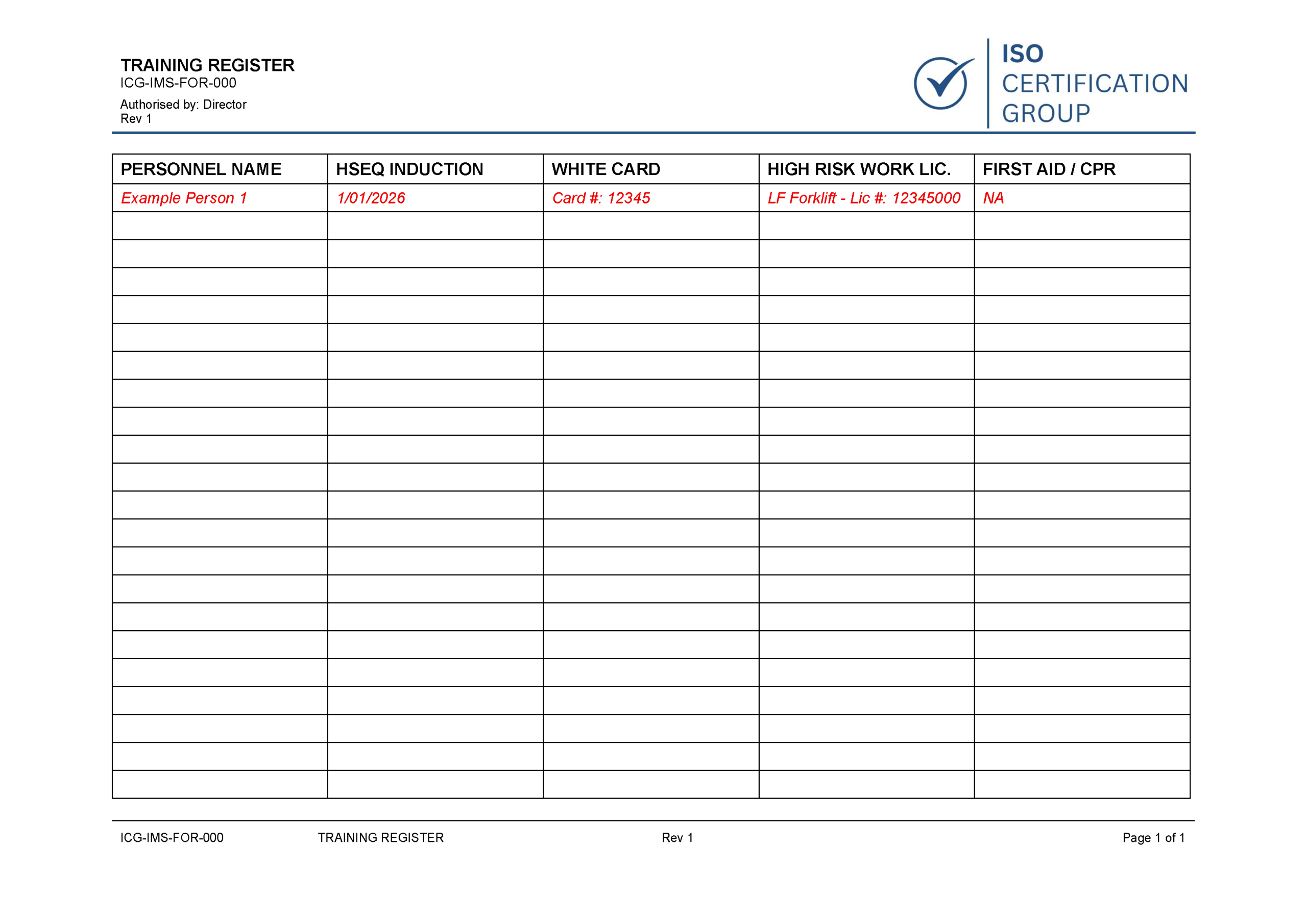 Training Register Afsl Requirements Free Training Register Template | ISO Certification Australia