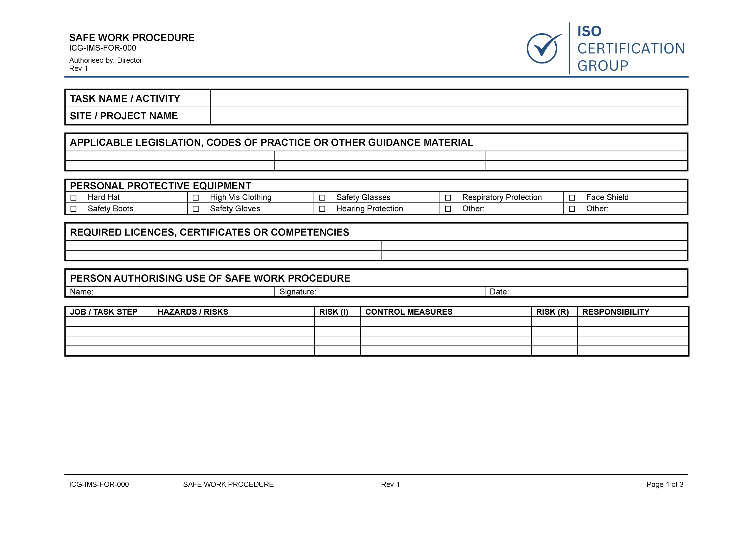 Free Safe Work Procedure Template | ISO Certification Australia