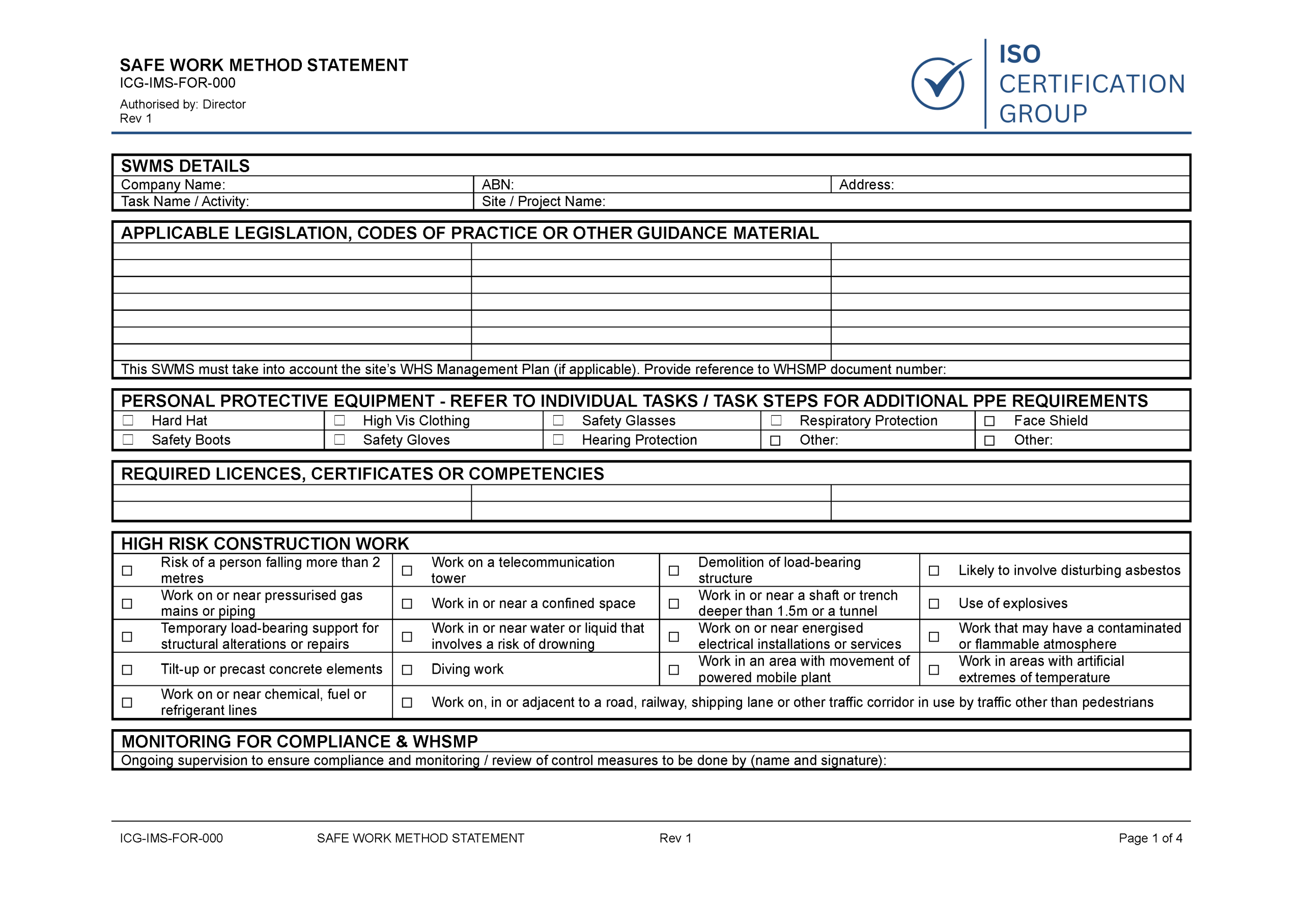 Iso Methods Template Free Safe Work Method Statement Template | ISO Certification
