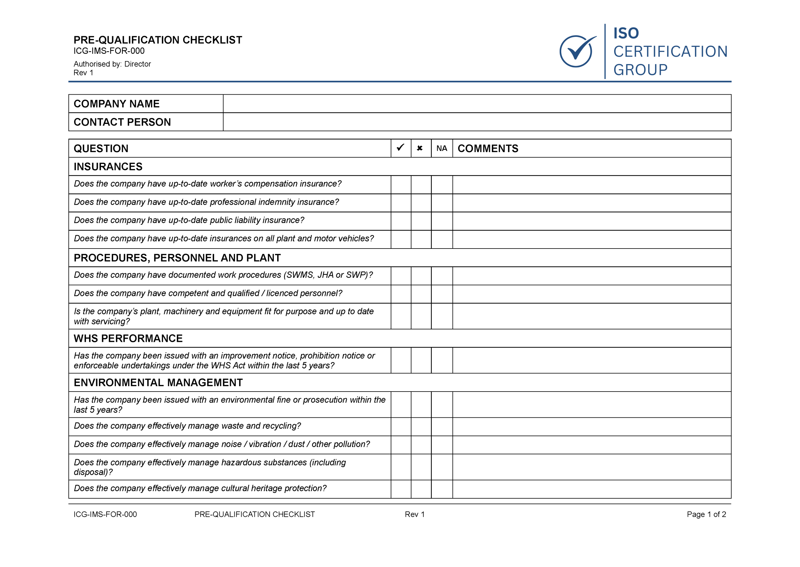 Pre Qualification Checklist.pdf Free Pre-Qualification Checklist | ISO Certification Australia