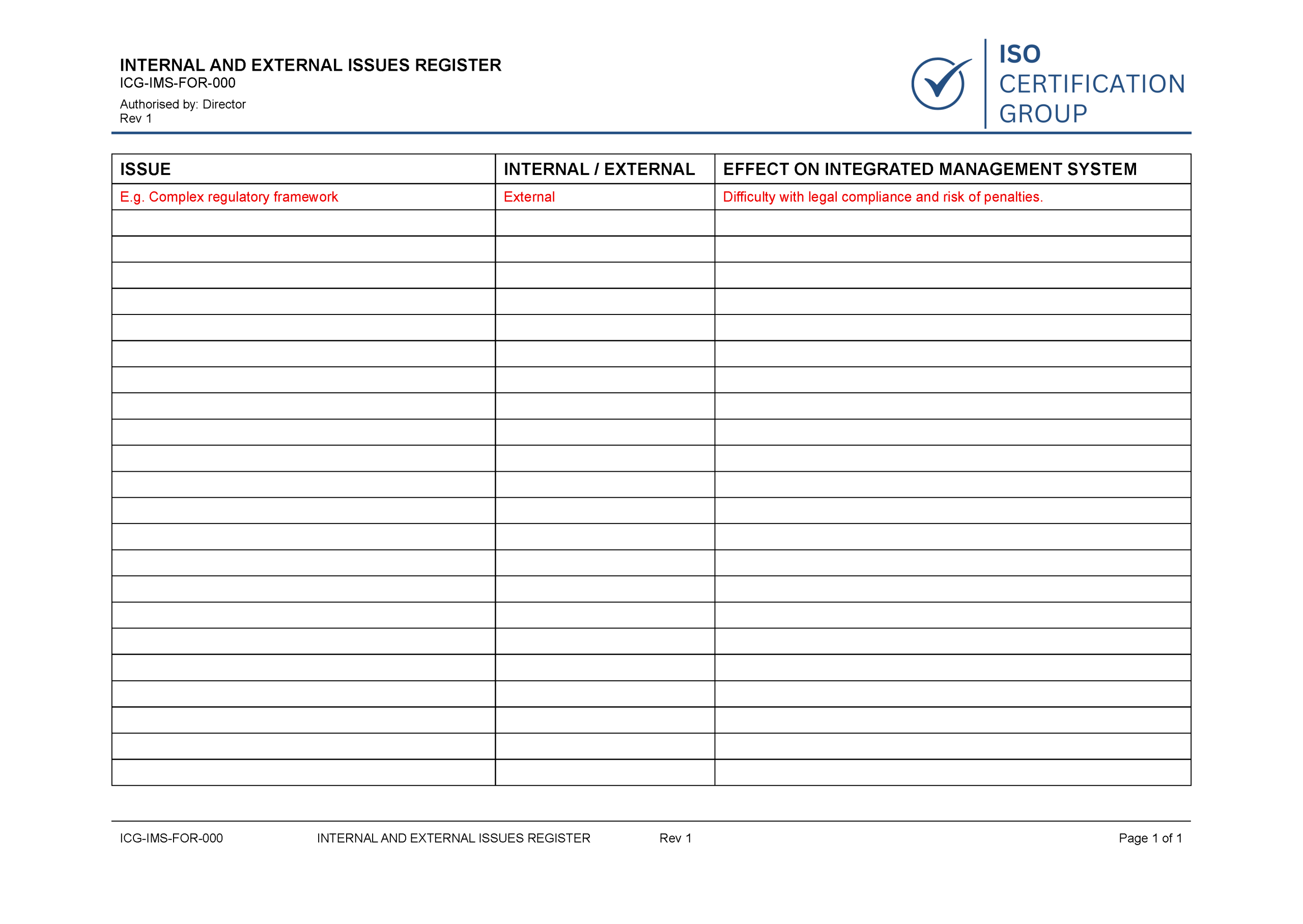 Free Internal & External Issues Register | ISO Template