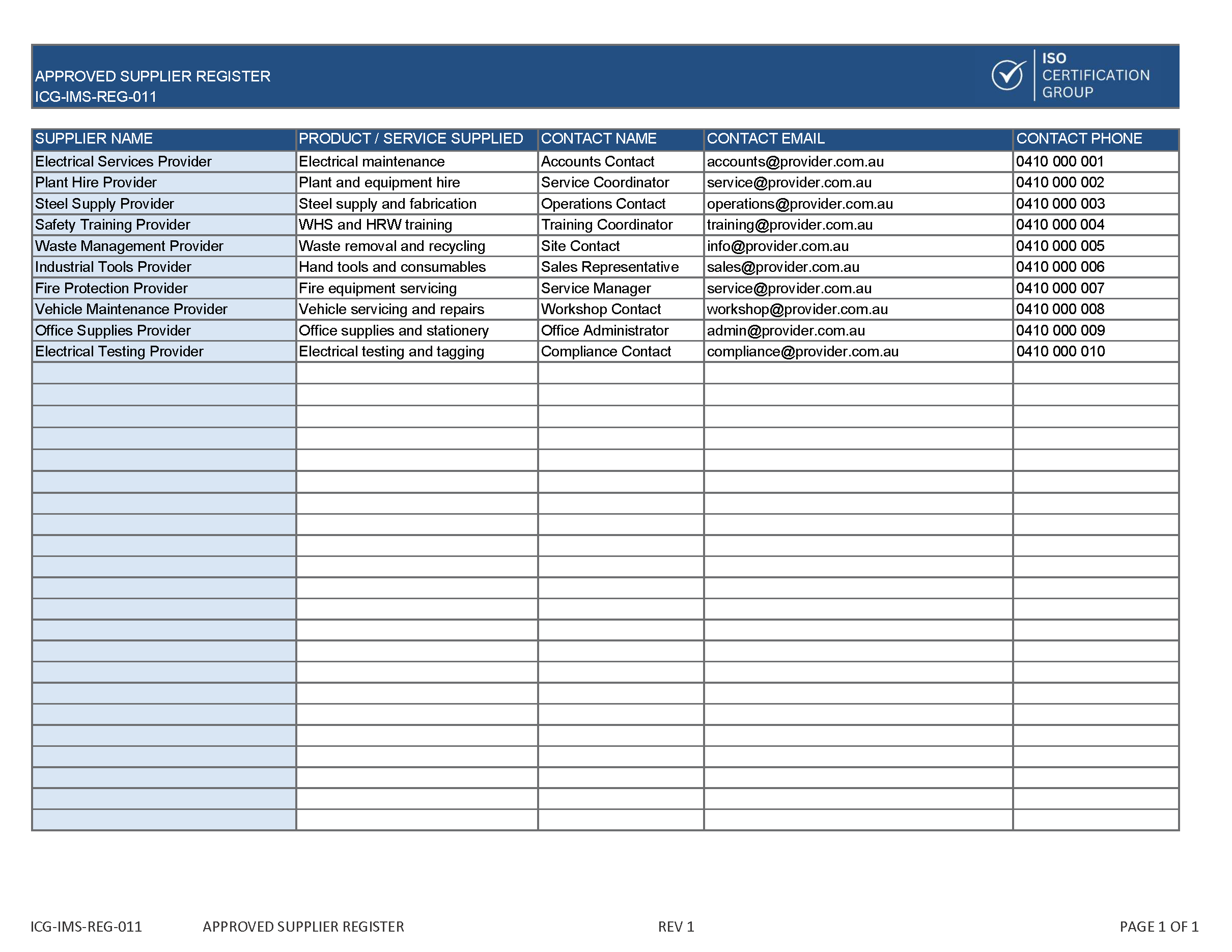 Approved Supplier Register | ISO Certification Australia
