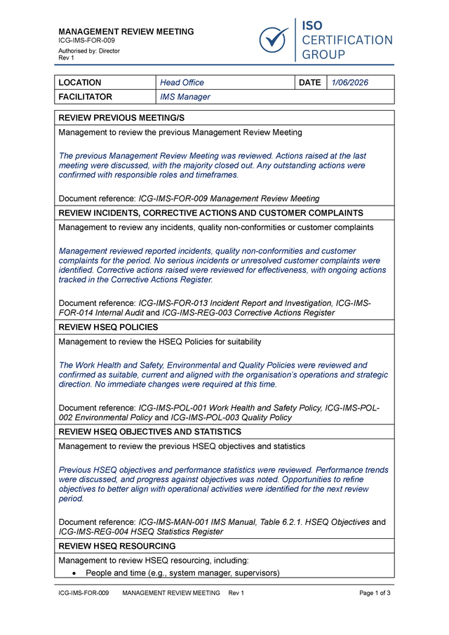 Management Review Meeting | ISO Certification Australia